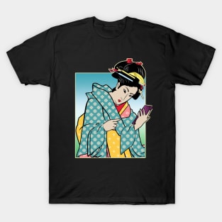 Geisha Smart Phone Text Japanese Society Tokyo Cool Graphic T-Shirt